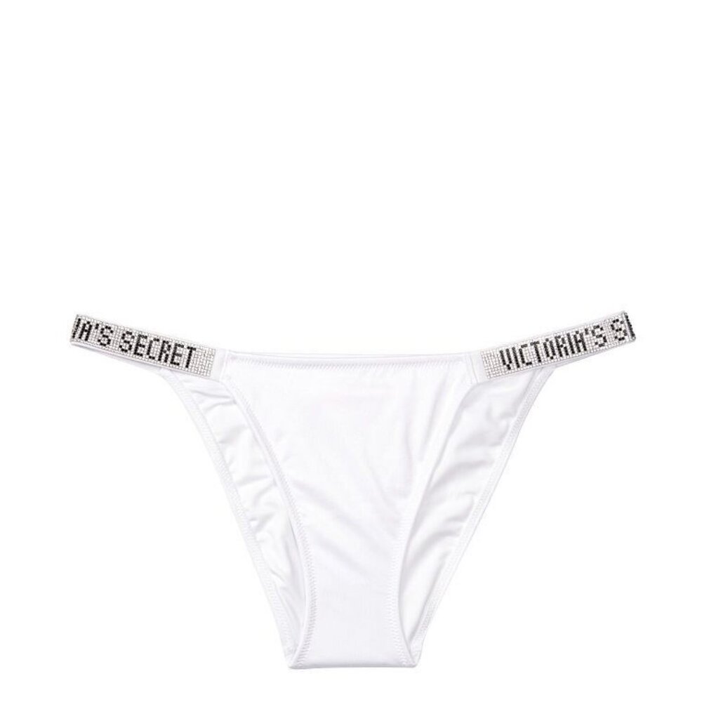 VICTORIAS SECRET SWIM Shine Strap Brazilian Bikini Bottom SMALL White Silver - Picture 7 of 8